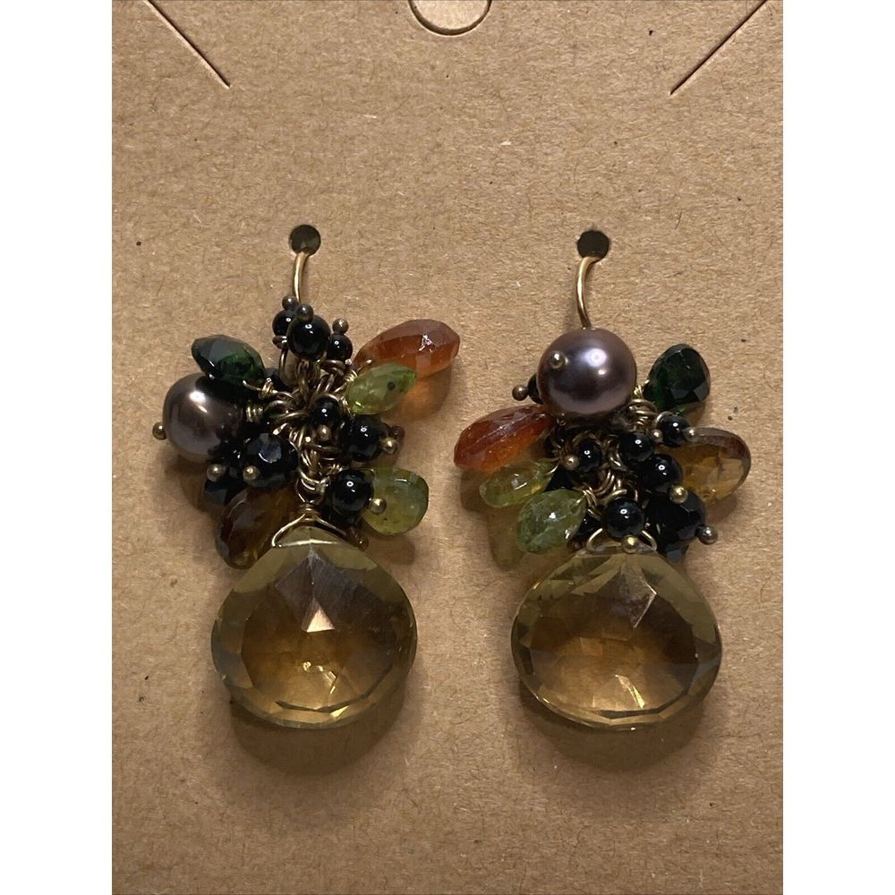 Semi Precious Gems Cluster Multi-Color Tahitian‎ Pearls EARRINGS Drop Dangle